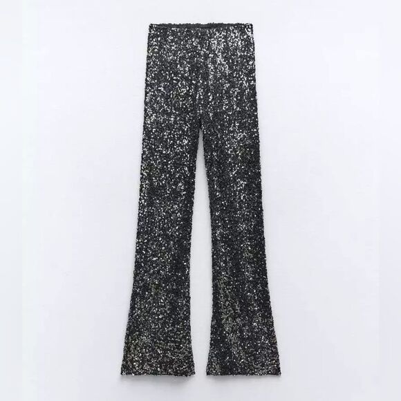 NWT ZARA FLARED SEQUIN LEGGINGS - Picture 13 of 15